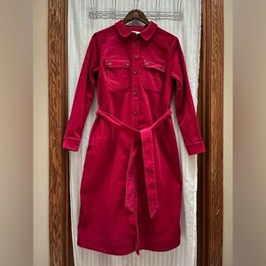 Boden Women's Pink Eloise Cord Midi Shirt Dress size 10P